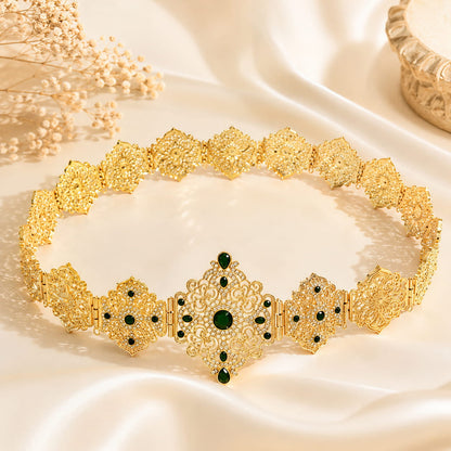 Cinturón de lujo verde y dorado