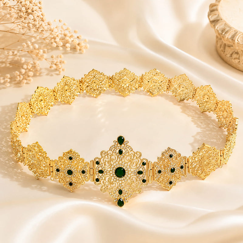 Cinturón de lujo verde y dorado