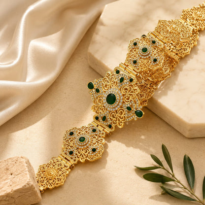 Cinturón de lujo verde y dorado